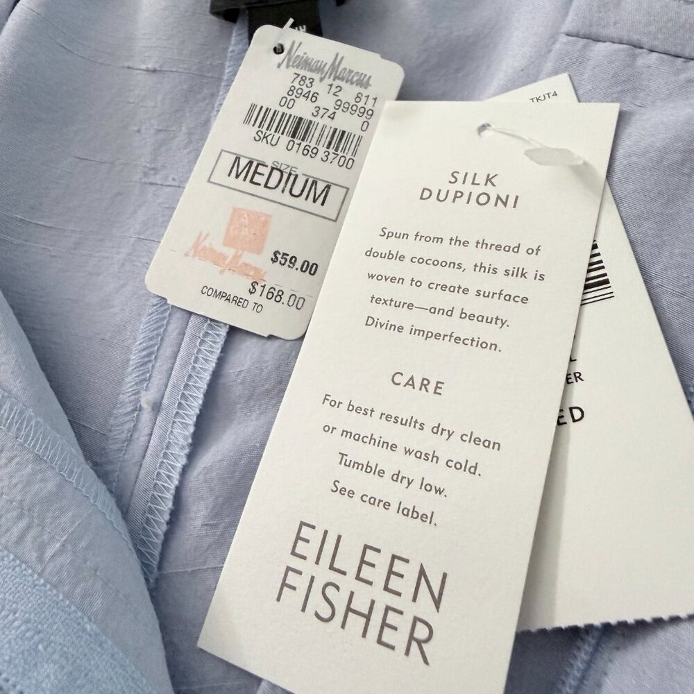 Eileen Fisher Silk Dupioni Cropped Trousers – Morning Glory Blue – Size M – NWT - Picture 3 of 6